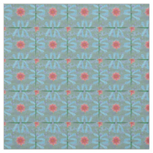 Nénuphars Chic et Libellules sur Tissu Bleu