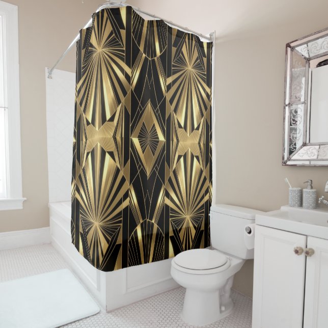 Neo Art Deco Black Gold Geometric Gatsby  Duschvorhang (Beispiel)