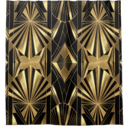 Neo Art Deco Black Gold Geometric Gatsby  Duschvorhang