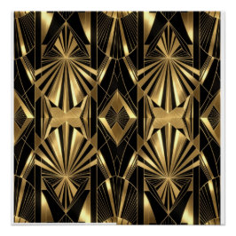 Neo Art Deco Black Gold Geometric Gatsby  Poster