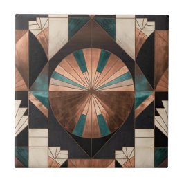 Neo Art Deco Geometric Teal Copper Gold Sunburst Fliese