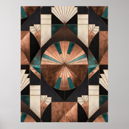 Neo Art Deco Geometric Teal Copper Gold Sunburst Poster