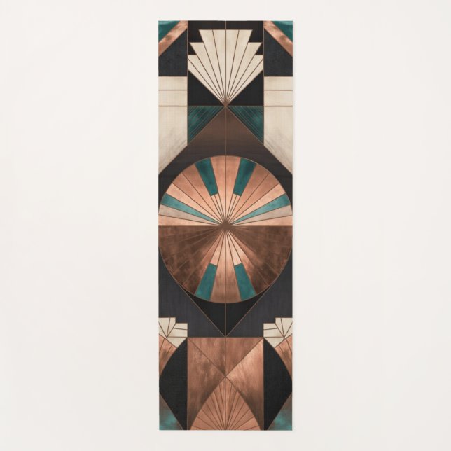 Neo Art Deco Geometric Teal Copper Gold Sunburst Yogamatte (Vorderseite)