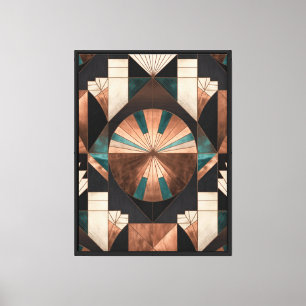 Neo-Art Deco Geometrischer Türkis-Kupfer-Gold-Sonn Leinwanddruck