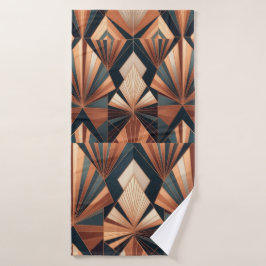 Neo Art Deco Teal Copper Geometric Sunburst Badhandtuch Set