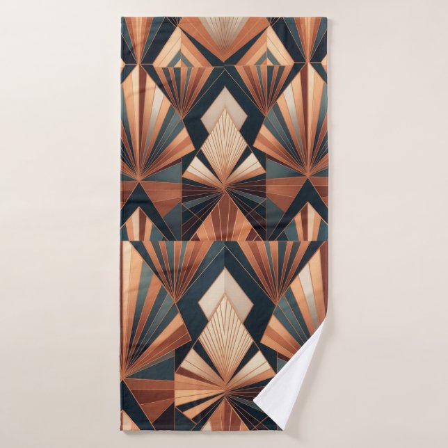 Neo Art Deco Teal Copper Geometric Sunburst Badhandtuch Set (Badehandtuch)