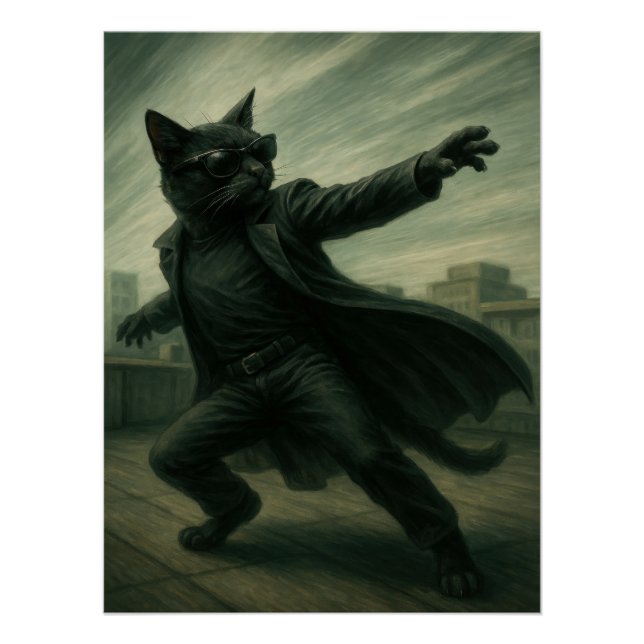 Neo Catrix - Black Cat in Trench Coat & Shades Poster (Vorderseite)