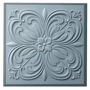 Neo Classic Floral Blue Gray Imitats Relief Fliese