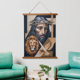 Neo-Cubist Elegance A Tribute Tapestries Wandteppich Mit Holzrahmen