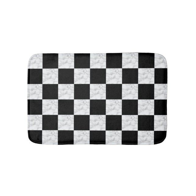 Neo Deco Black and Faux White Marble Checkerboard Badematte (Vorderseite)
