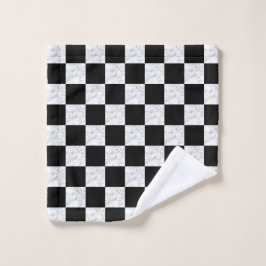 Neo Deco Black and Faux White Marble Checkerboard Waschlappen