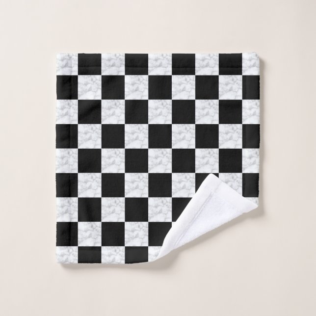 Neo Deco Black and Faux White Marble Checkerboard Waschlappen (Waschlappen)