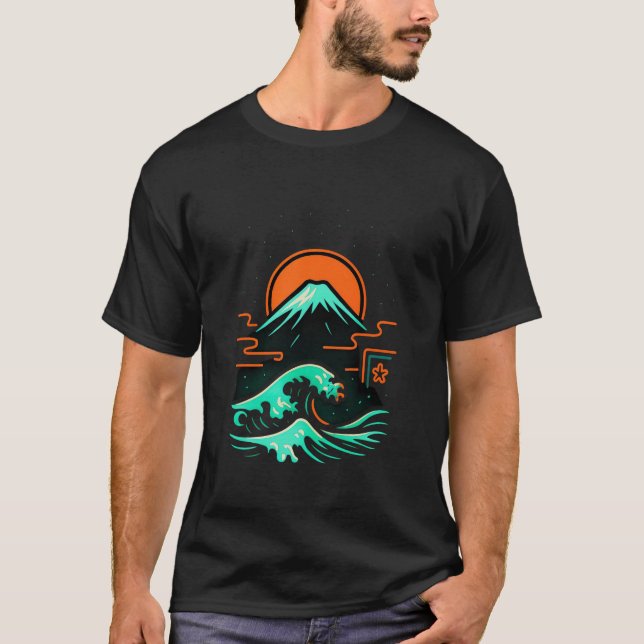 Neo Fuji Surge: Wave & Sun Fusion T-Shirt (Vorderseite)
