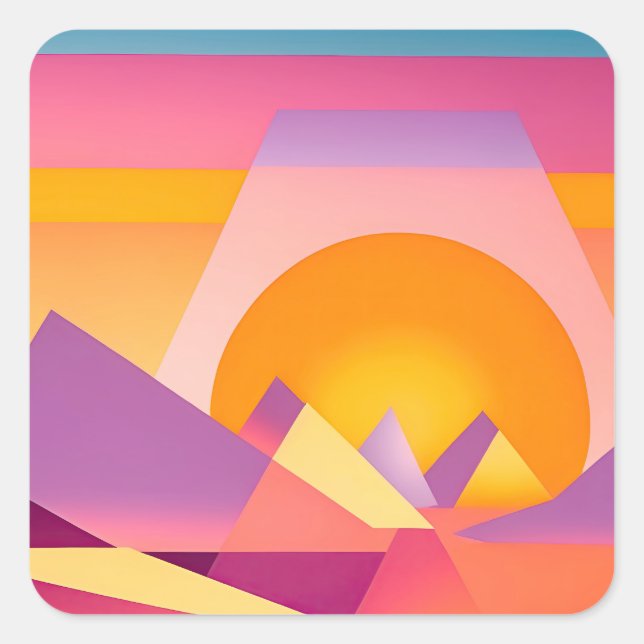 NEO GEO SUNSET LANDSCAPE QUADRATISCHER AUFKLEBER (Vorderseite)