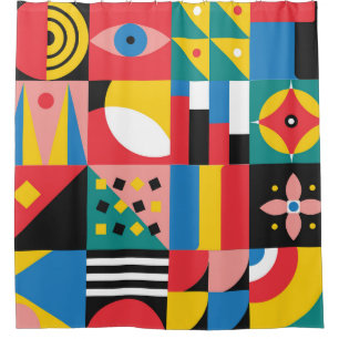 Neo-geometrische farbenfrohe Formen Illustration Duschvorhang