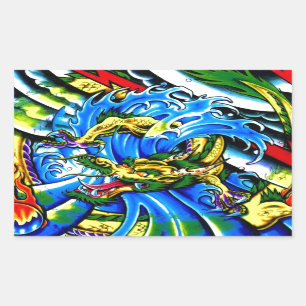 Neo Jap Dragon Tattoo Rechteckiger Aufkleber