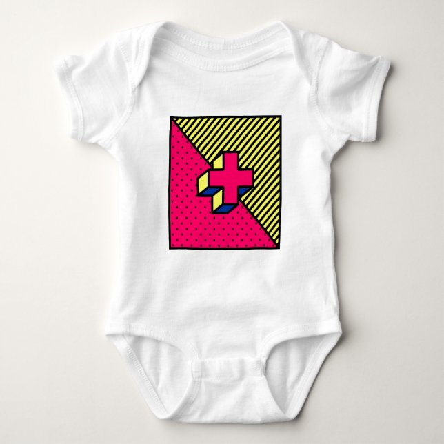 Neo Memphis Cross /Plus Signing Motif Baby Strampler (Vorderseite)