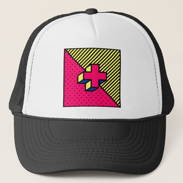 Neo Memphis Cross /Plus Signing Motif Truckerkappe (Vorderseite)