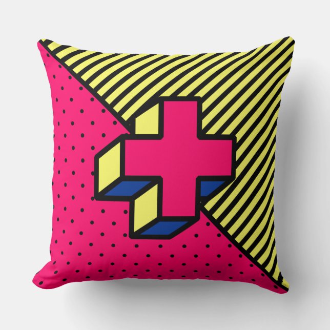 Neo-Memphis-Patch - Cross/Plus-Zeichen Kissen (Vorderseite)