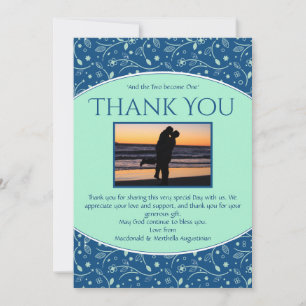 NEO MINT CLASSIC BLAU Custom Foto Modern Floral Dankeskarte
