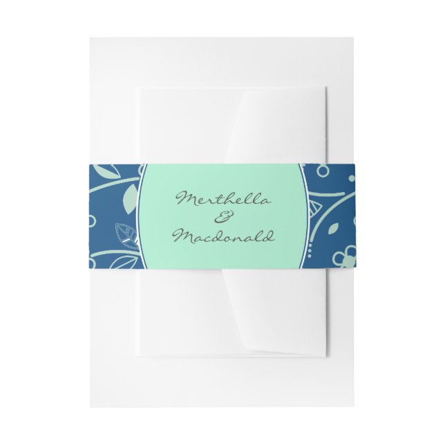 NEO MINT CLASSIC BLAU Moderne Blume Einladungsbanderole (Vorderseite Beispiel)