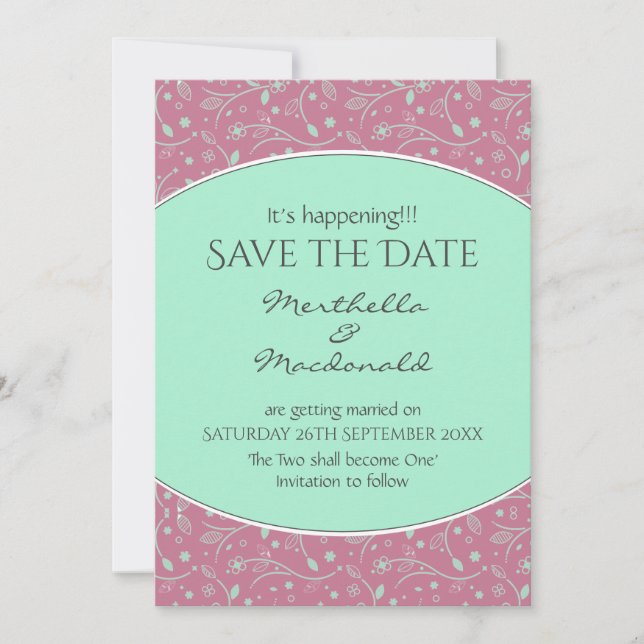 NEO MINT DUSKY PINK Es ist Ereignis Moderne Blumen Save The Date (Vorderseite)