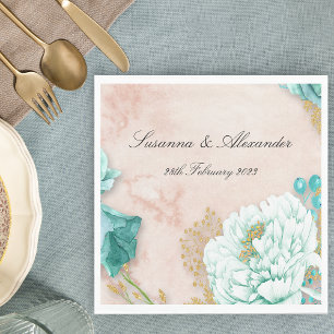 Neo Mint Green Blume und Blush Pink Boho Hochzeit Serviette