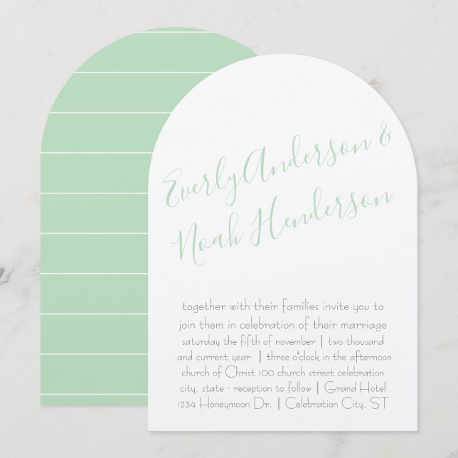 Neo Mint Minimalistisch Typografy Wedding Einladung (Vorne/Hinten)