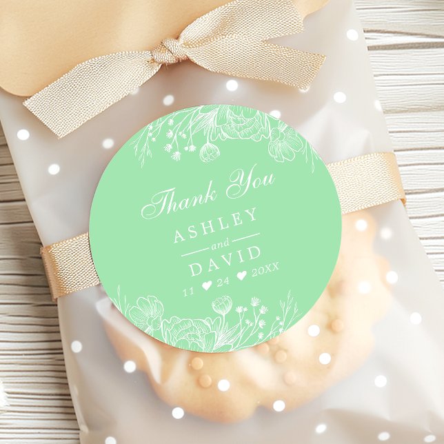 Neo Mint Modern White Floral Wedding Vielen Dank Runder Aufkleber (Von Creator hochgeladen)