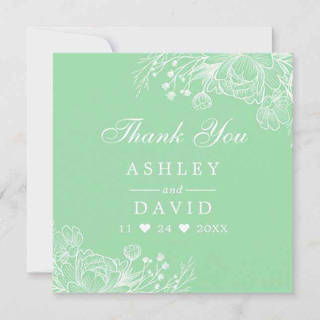 Neo Mint Moderne Blanc Floral Carte de remerciemen (Devant)