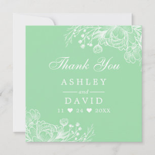 Neo Mint Moderne Blanc Floral Carte de remerciemen