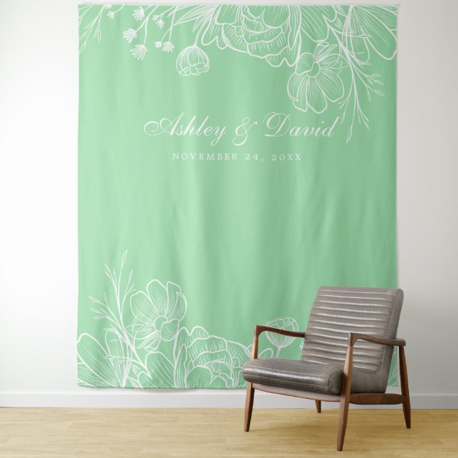 Neo Mint Modernes White Floral Foto Stand Hintergr Wandteppich (Beispiel)