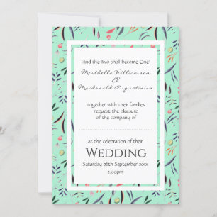 Neo Mint Personalisiert Floral WEDD Einladung