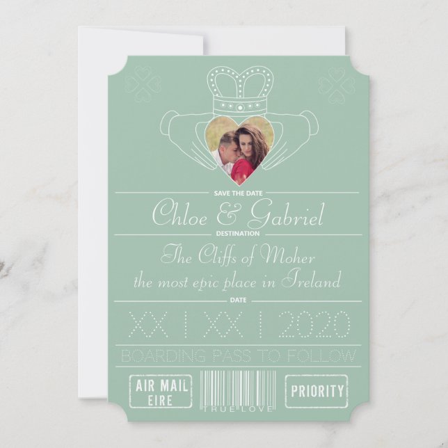 Neo-Mint-Save the Date Claddagh-Foto Save The Date (Vorderseite)