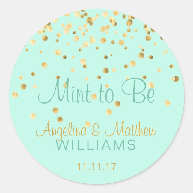 Neo Mint to be Mint Gold Confetti Wedding Runder Aufkleber (Vorderseite)