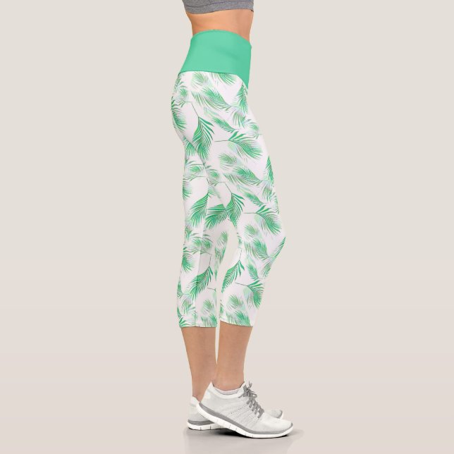 Neo Mint Tropical Palm Blätter Muster Capri Leggings (Rechts)