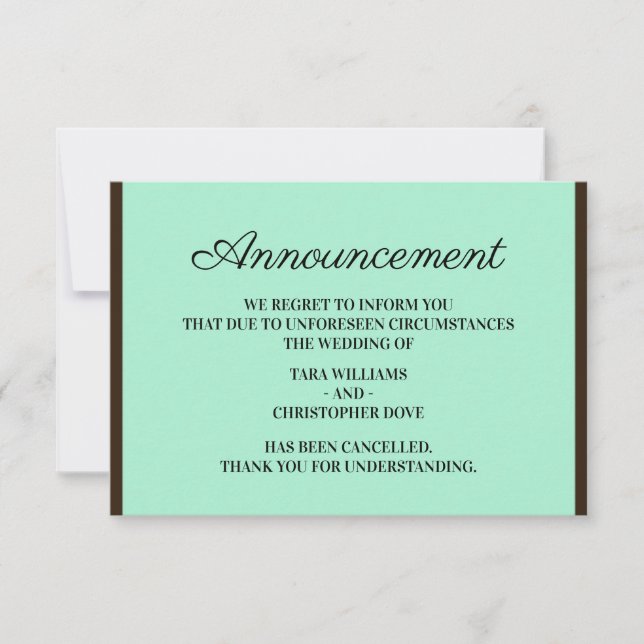 Neo Mint Wedding Announcement Cancellation Cards Ankündigung (Vorderseite)