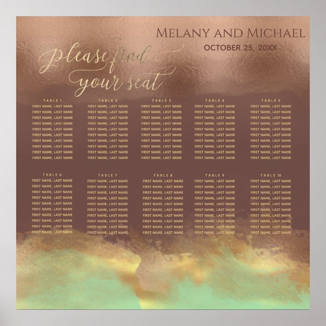 Neo-Minze Zimt Rose Goldfolie Aquarell Poster (Vorne)