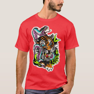 Neo Traditonal Tiger Schlange Tattoo T-Shirt