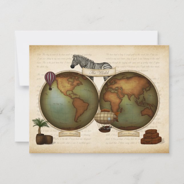 Neo-Victorian World Traveler Atlas Steampunk Map Mitteilungskarte (Vorderseite)