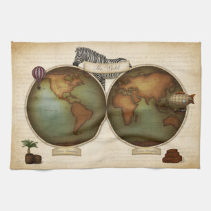 Neo-Viktorianischer World Traveller Atlas Steampun Geschirrtuch