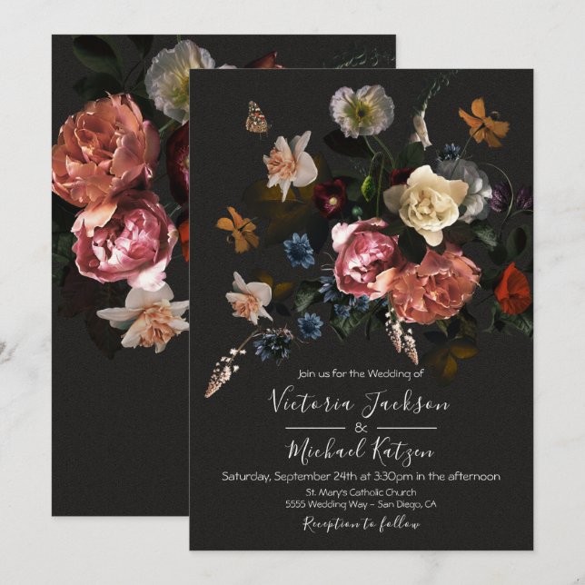 Neoklassische Bläserdark & Moody Wedding Einladung (Vorne/Hinten)