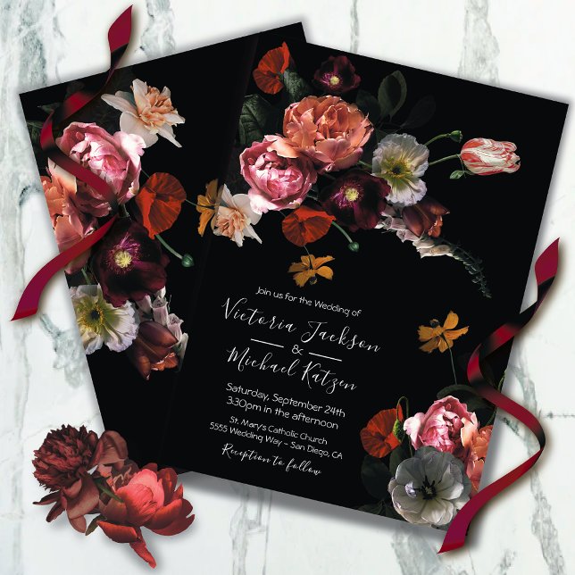 Neoklassische Blumenmoody & Dark Wedding Einladung (Von Creator hochgeladen)