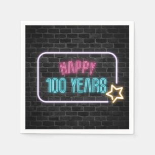 Neon 100. Geburtstagsmarquee auf Brick Napkins Serviette