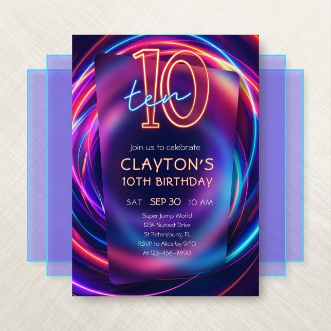 Neon 10th Birthday Invitation (Créateur téléchargé)