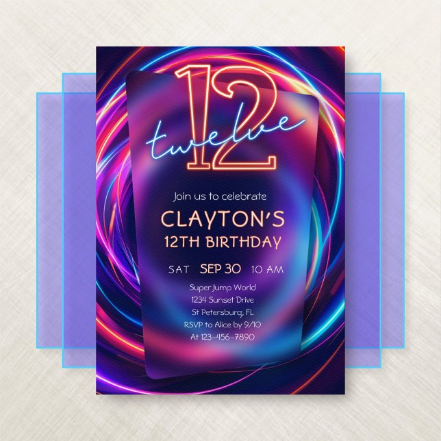 Neon 12e anniversaire Invitation (Créateur téléchargé)