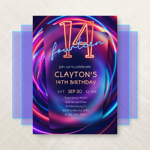 Neon 14th Birthday Invitation