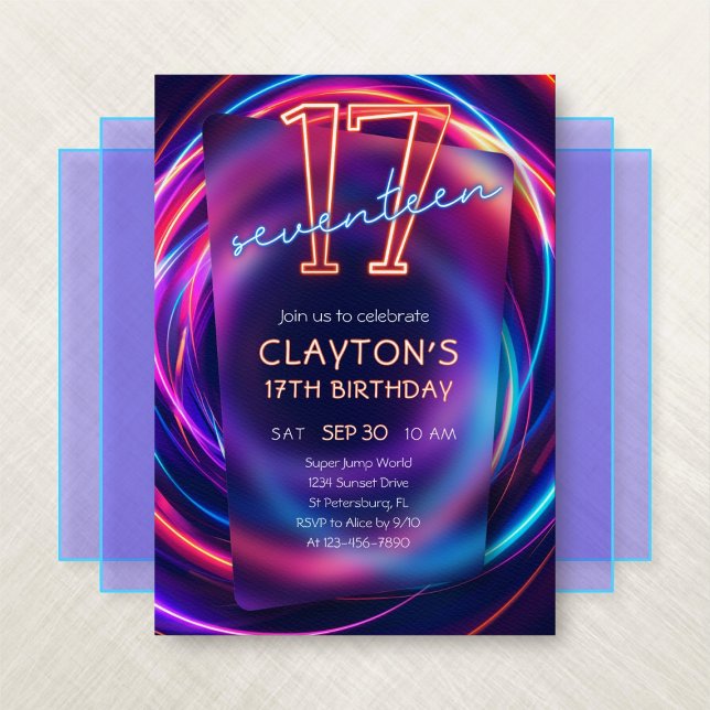 Neon 17th Birthday Invitation (Créateur téléchargé)