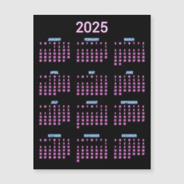 Neon 2025 Kalender Magnetkarte (Vorderseite)
