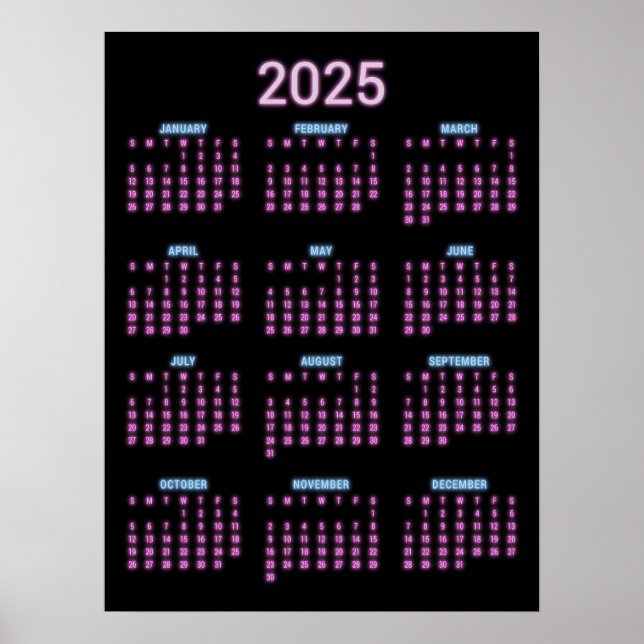 Neon 2025 Kalender Poster (Vorne)